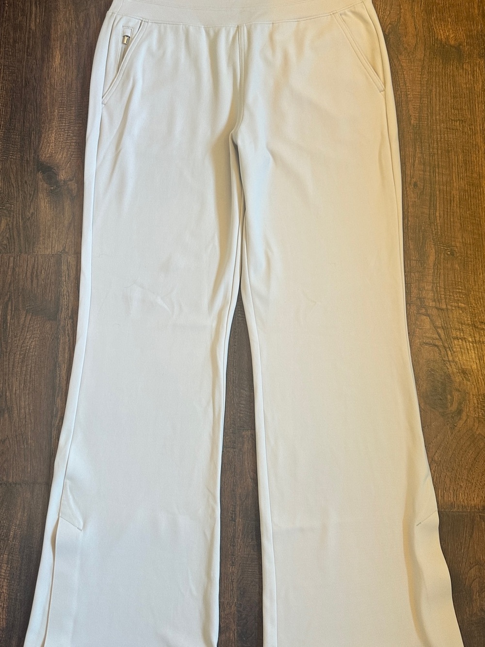 Athleta Wide Leg Pants Womens Small Cream Beige Travel Lounge Stretch Zip Pocket